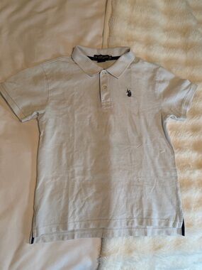 U.S. Polo Assn. White Navy Pique Polo Shirt Boys XXL, Mens S